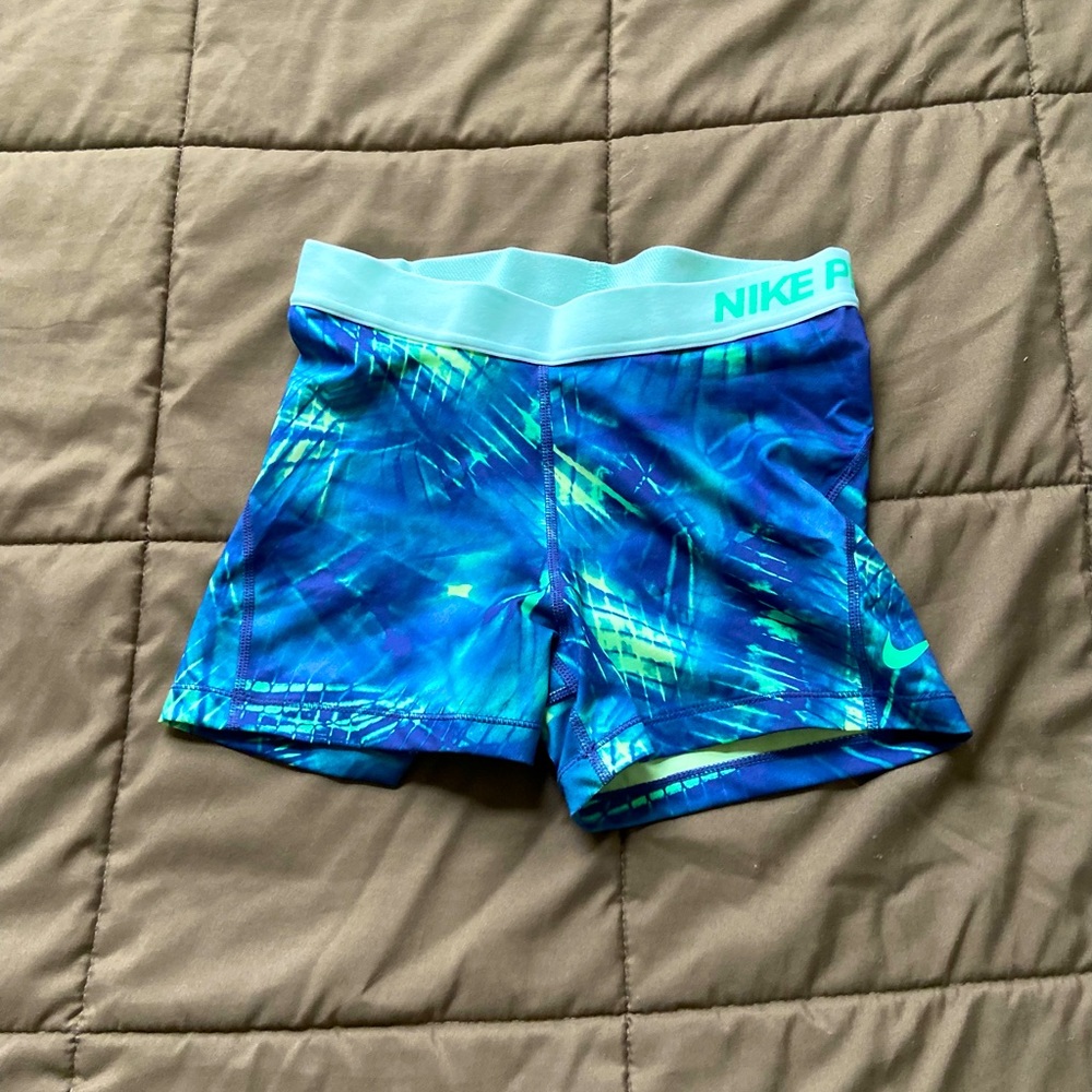 Blue/green tie dye Nike Pro shorts